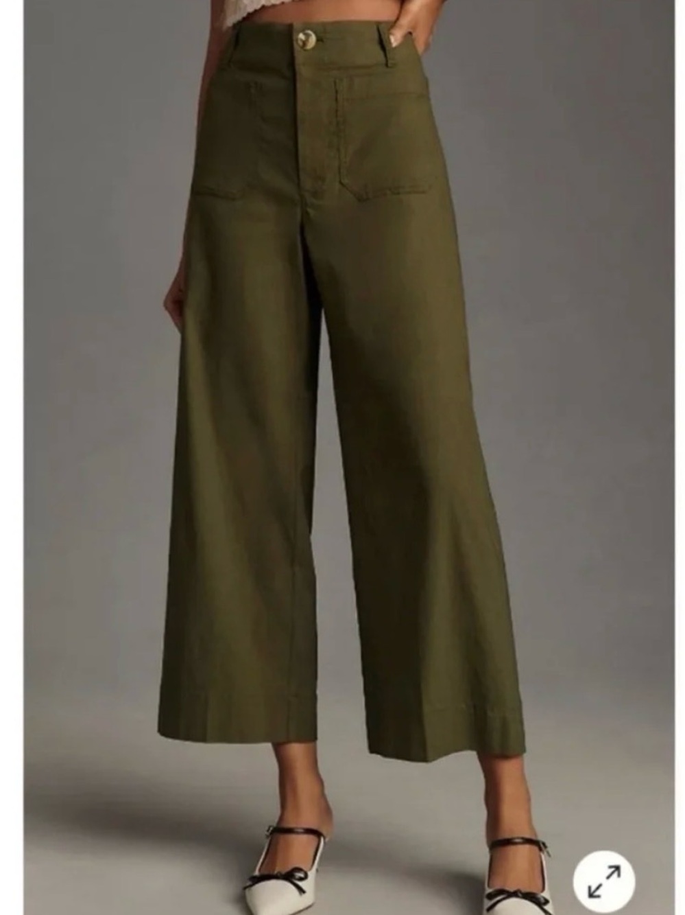 Maeve Colette Wide Leg Cropped Pants in Olive Green